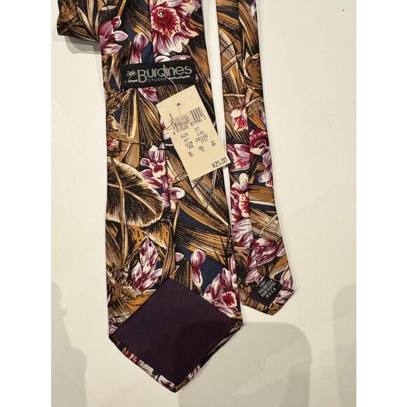 Vintage Burdines Studio 100% Italian Silk Tie•Floral Tropical Print•Made in USA - Picture 11 of 11